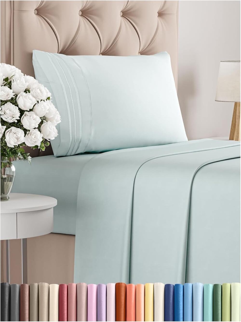 New Twin 3 Piece Sheet Set Breathable Cooling Bed Deep Pockets Oeko-Tex Ice Blue